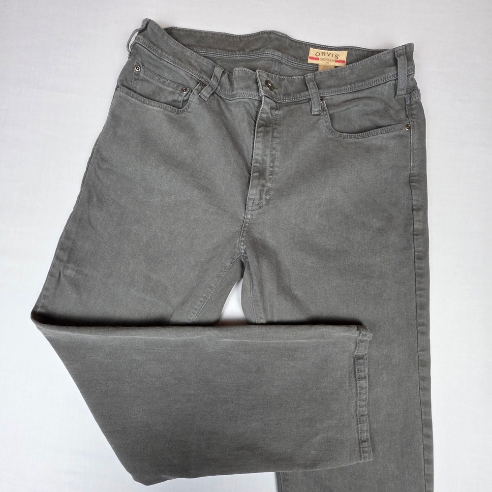 Orvis Five Pocket Straight Leg Pants Mens 36x30‎ Gray Twill Cotton Blend